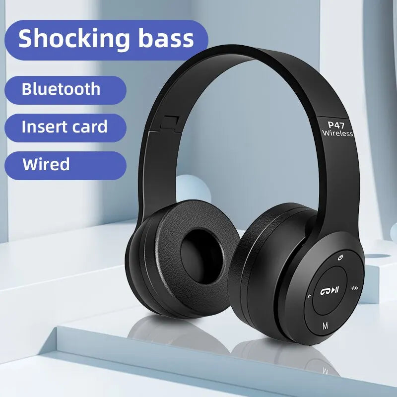 Stereo P47 Headset 5.0 Bluetooth Headset Folding Series Wireless Sports Game Headset for HuaWei XiaoMi Smartphone